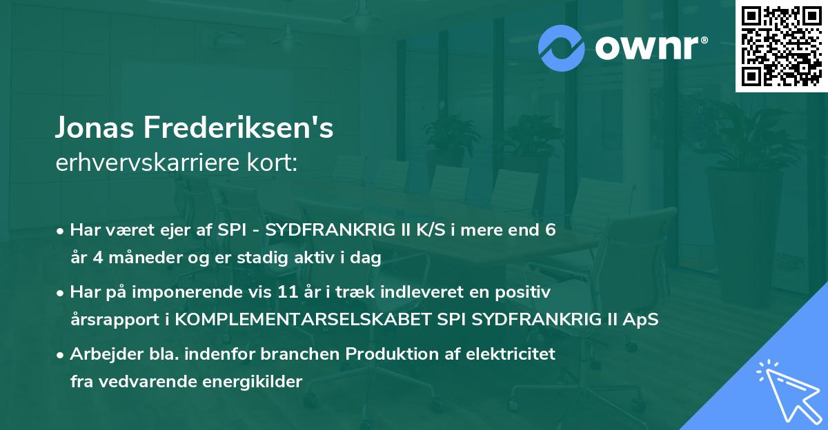 Jonas Frederiksen's erhvervskarriere kort