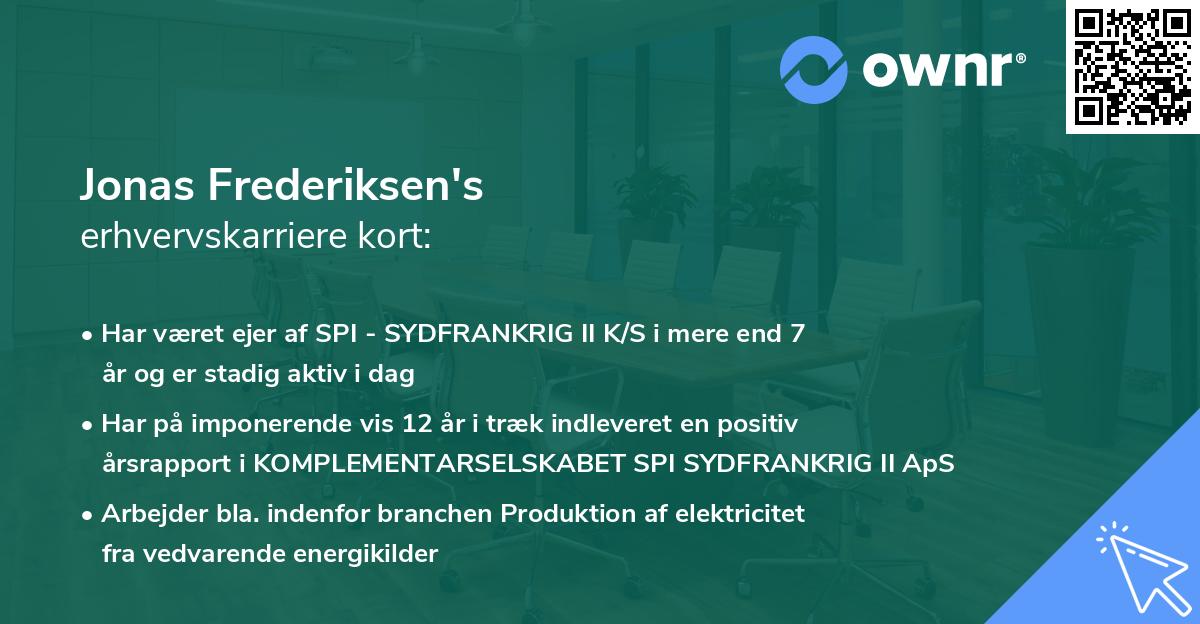 Jonas Frederiksen's erhvervskarriere kort