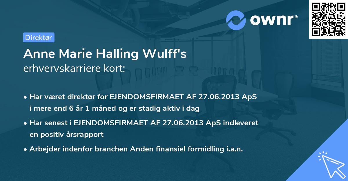 Anne Marie Halling Wulff's erhvervskarriere kort