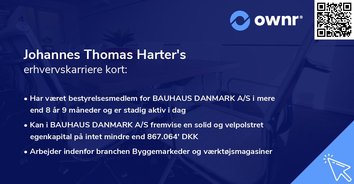 Johannes Thomas Harter's erhvervskarriere kort