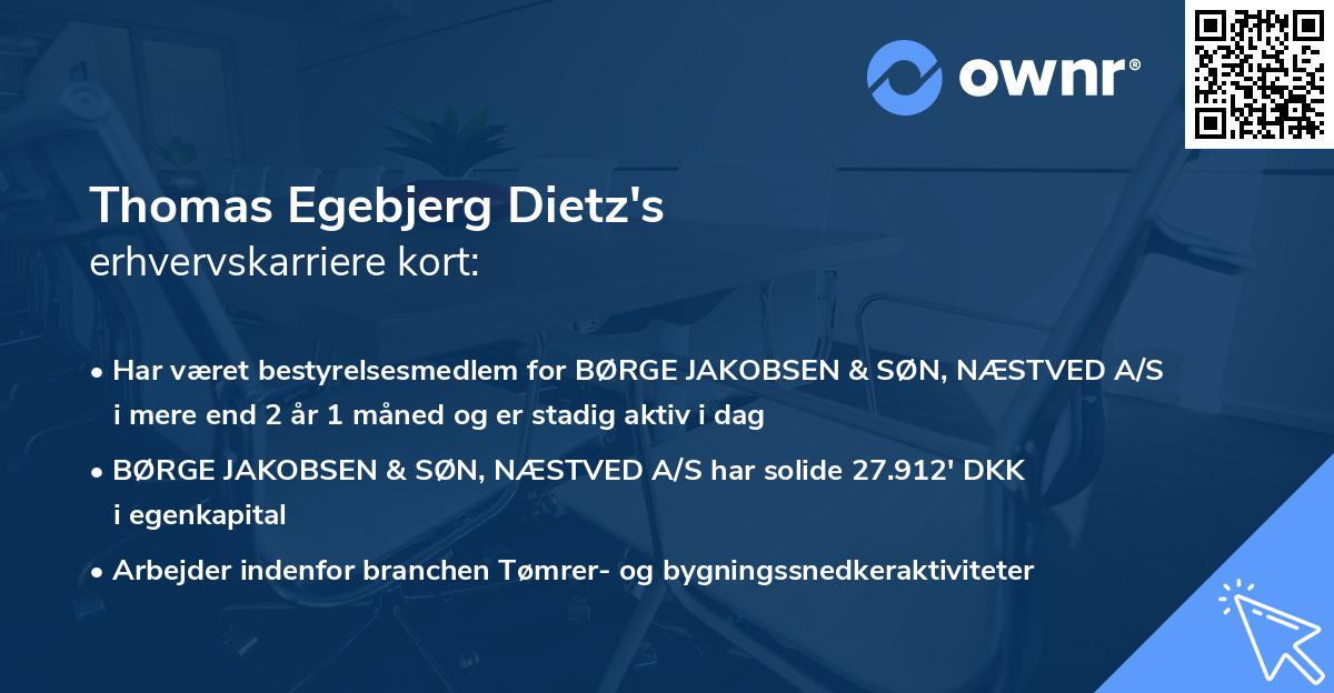 Thomas Egebjerg Dietz's erhvervskarriere kort