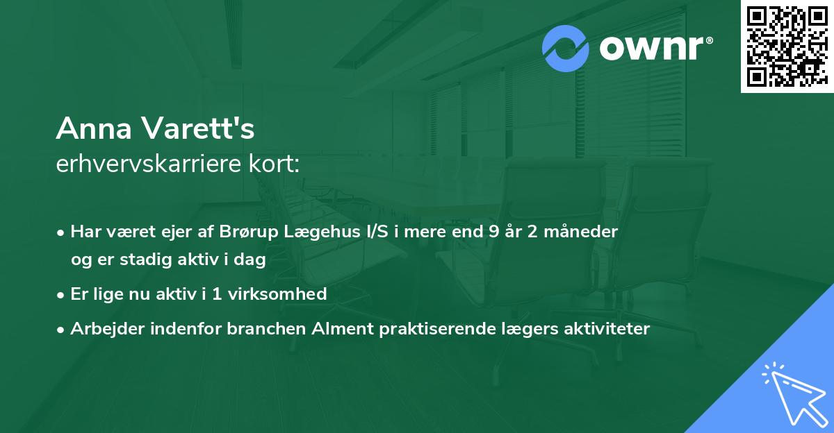 Anna Varett's erhvervskarriere kort