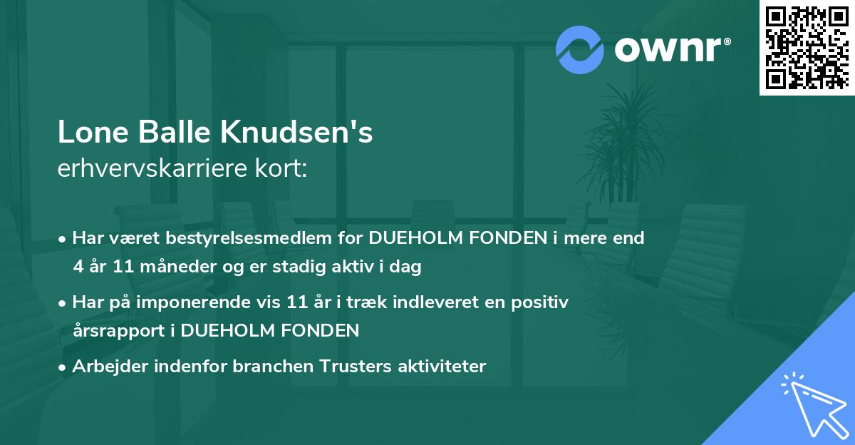 Lone Balle Knudsen's erhvervskarriere kort