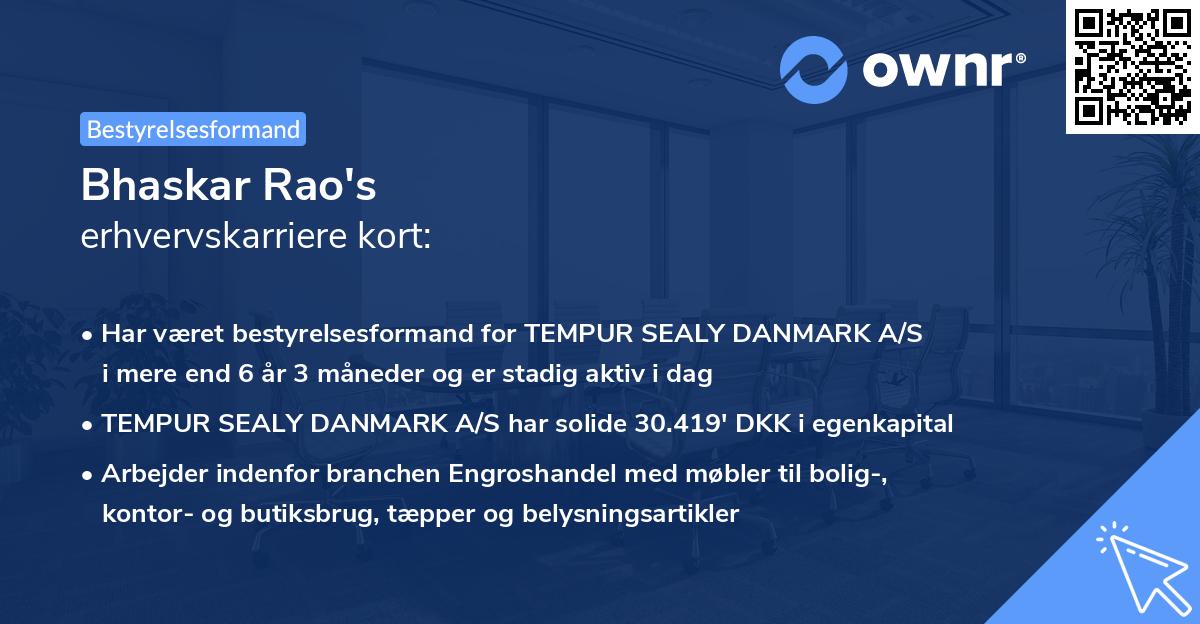 Bhaskar Rao's erhvervskarriere kort