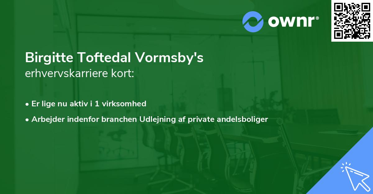 Birgitte Toftedal Vormsby's erhvervskarriere kort