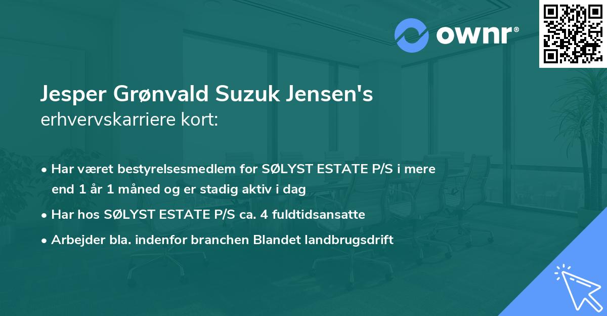 Jesper Grønvald Suzuk Jensen's erhvervskarriere kort