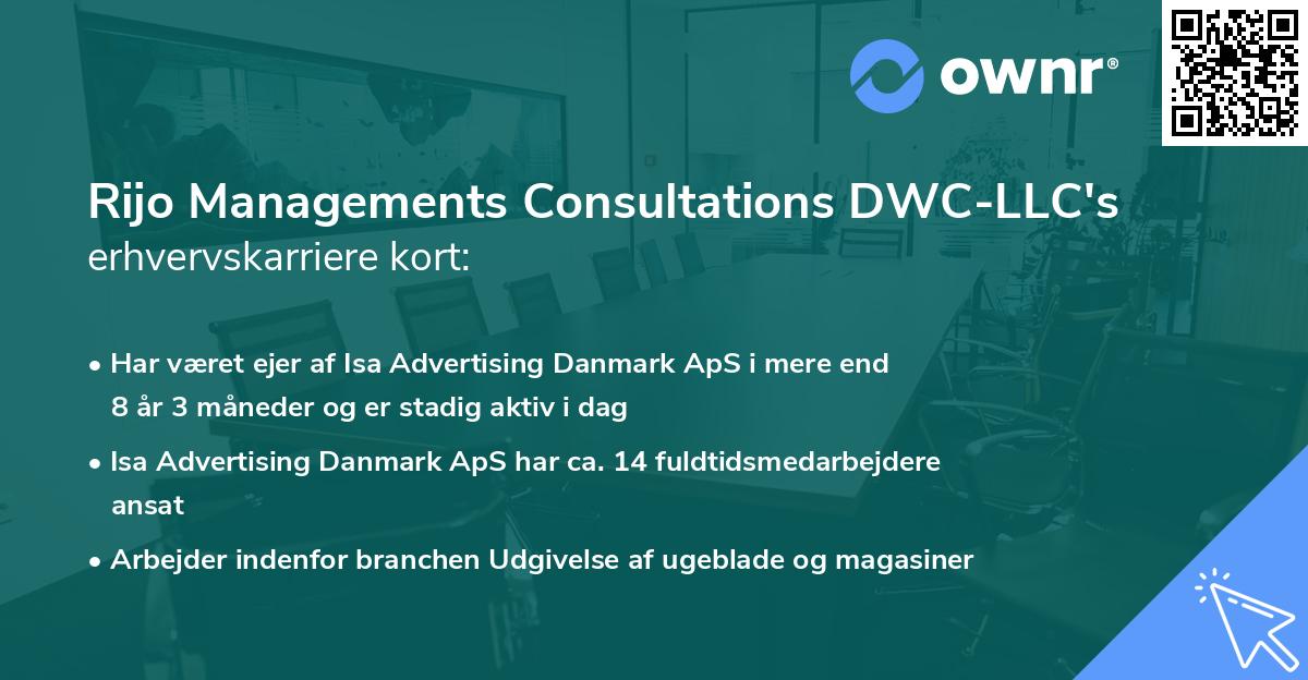 Rijo Managements Consultations DWC-LLC's erhvervskarriere kort