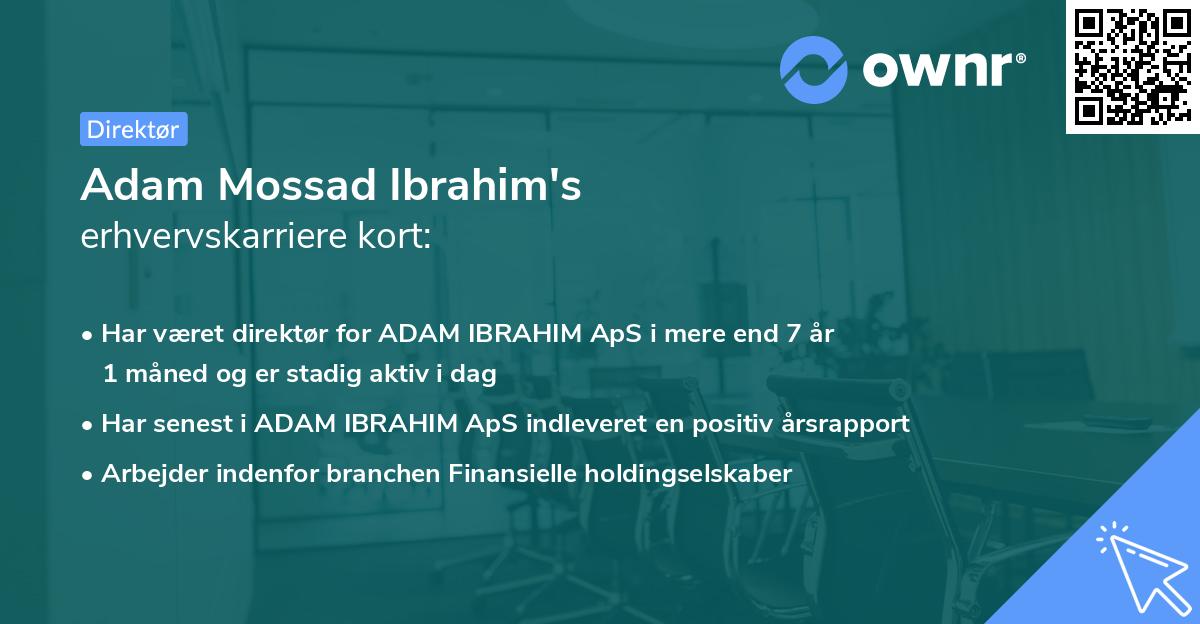 Adam Mossad Ibrahim's erhvervskarriere kort