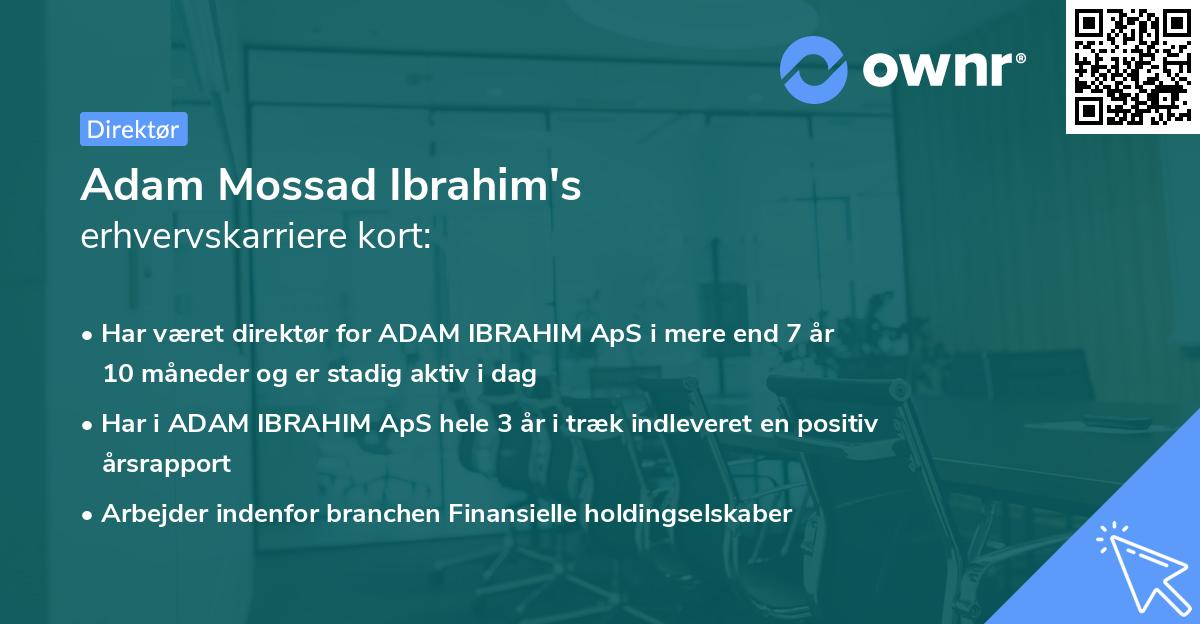 Adam Mossad Ibrahim's erhvervskarriere kort