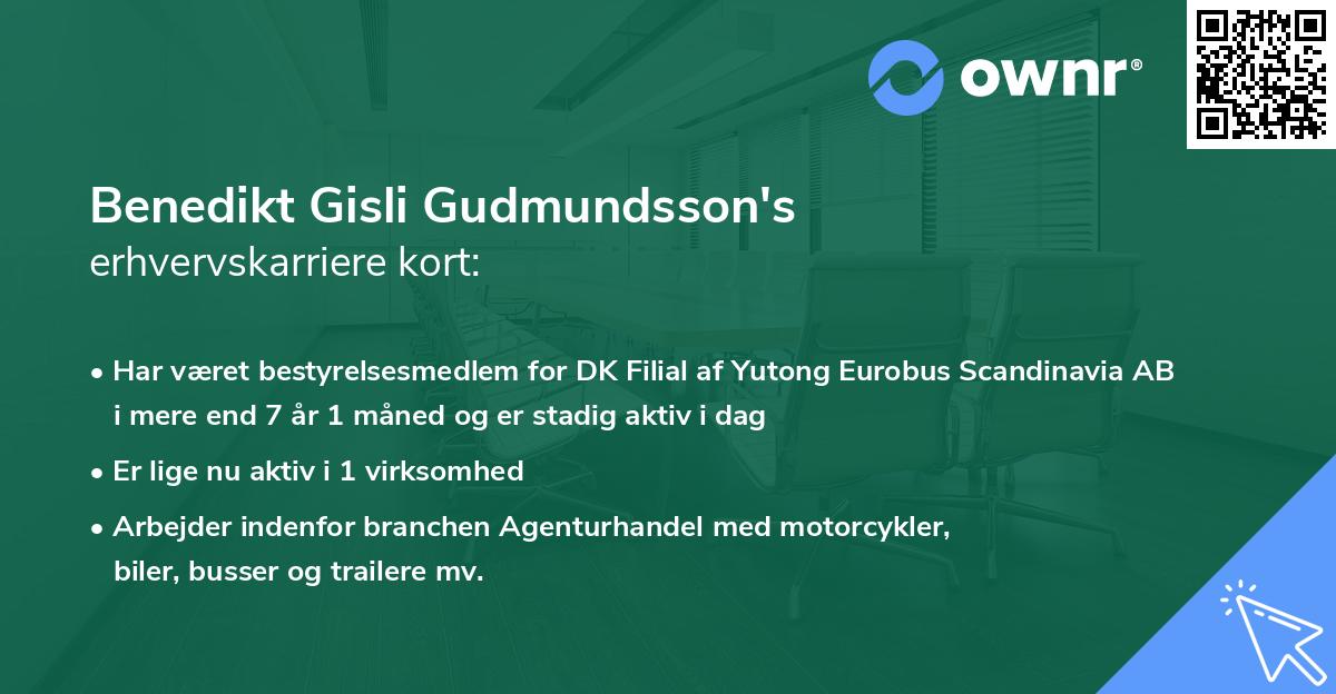 Benedikt Gisli Gudmundsson's erhvervskarriere kort