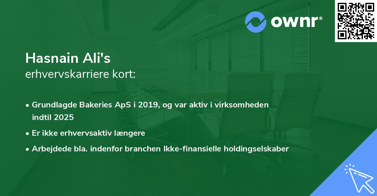 Hasnain Ali's erhvervskarriere kort