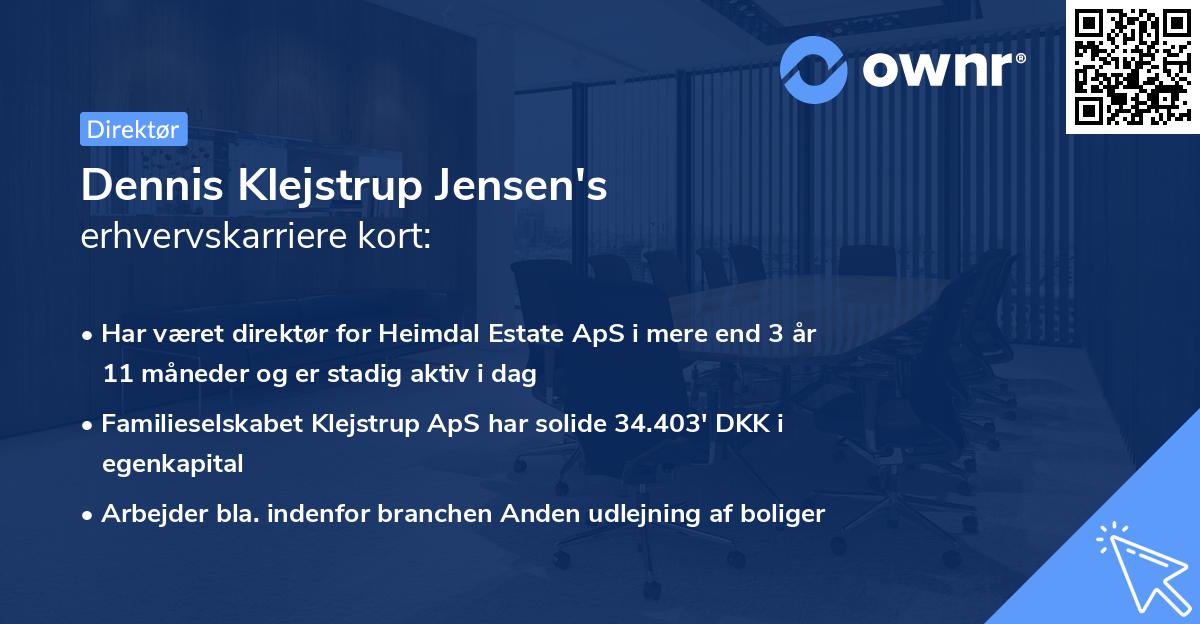 Dennis Klejstrup Jensen's erhvervskarriere kort