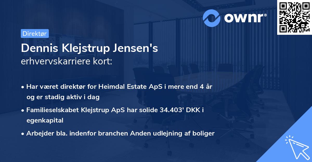 Dennis Klejstrup Jensen's erhvervskarriere kort