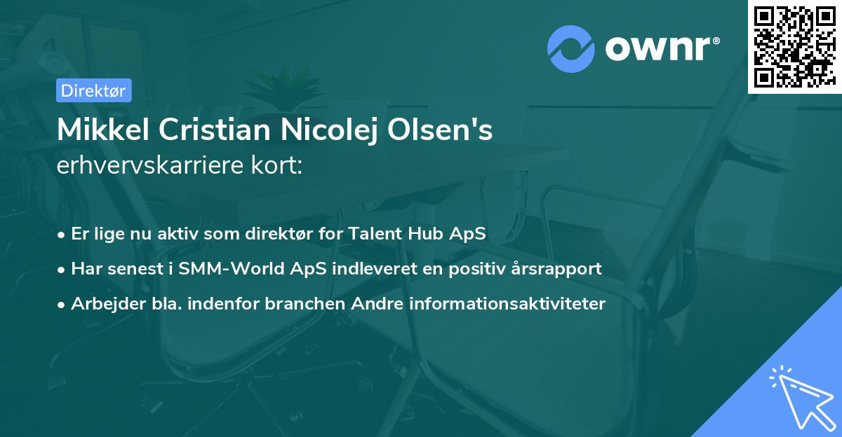 Mikkel Cristian Nicolej Olsen's erhvervskarriere kort