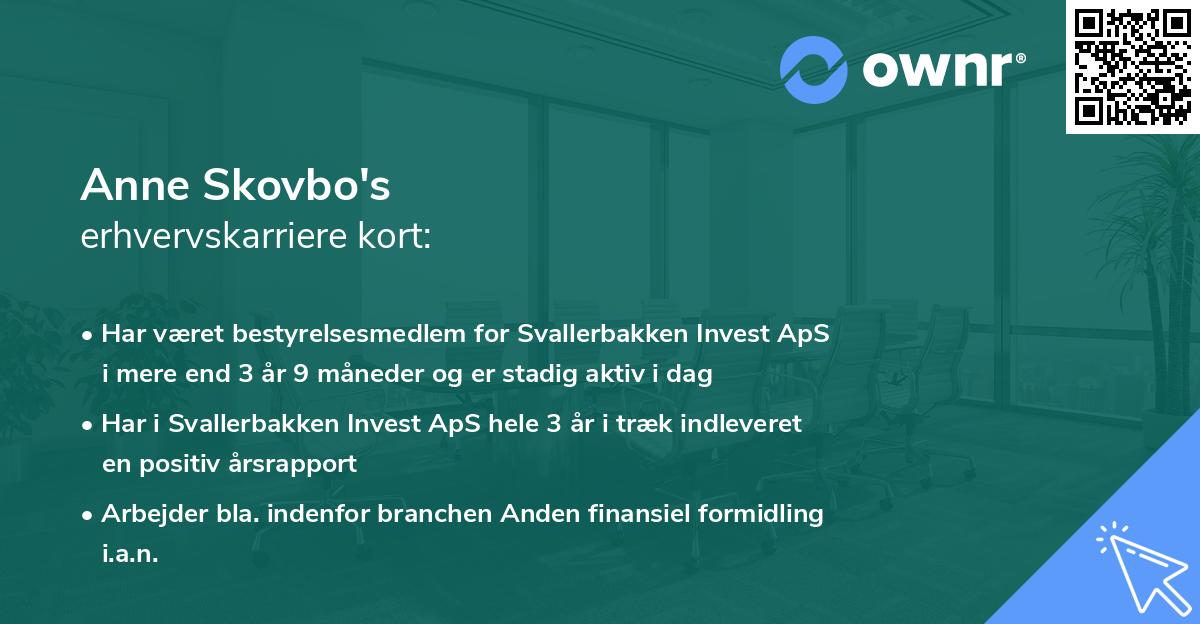 Anne Skovbo's erhvervskarriere kort