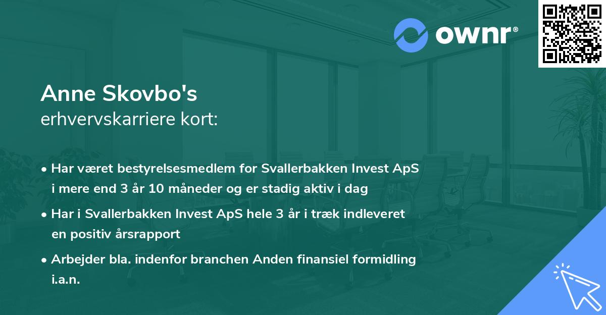 Anne Skovbo's erhvervskarriere kort