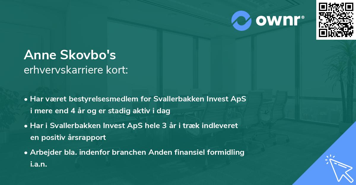 Anne Skovbo's erhvervskarriere kort