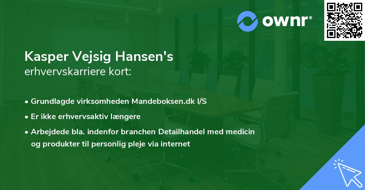 Kasper Vejsig Hansen's erhvervskarriere kort