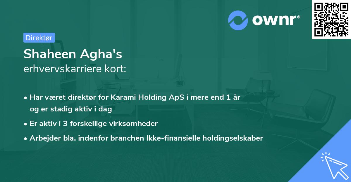 Shaheen Agha's erhvervskarriere kort