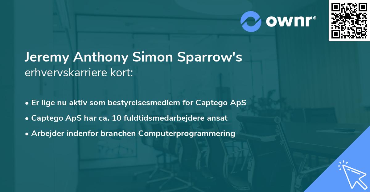 Jeremy Anthony Simon Sparrow's erhvervskarriere kort