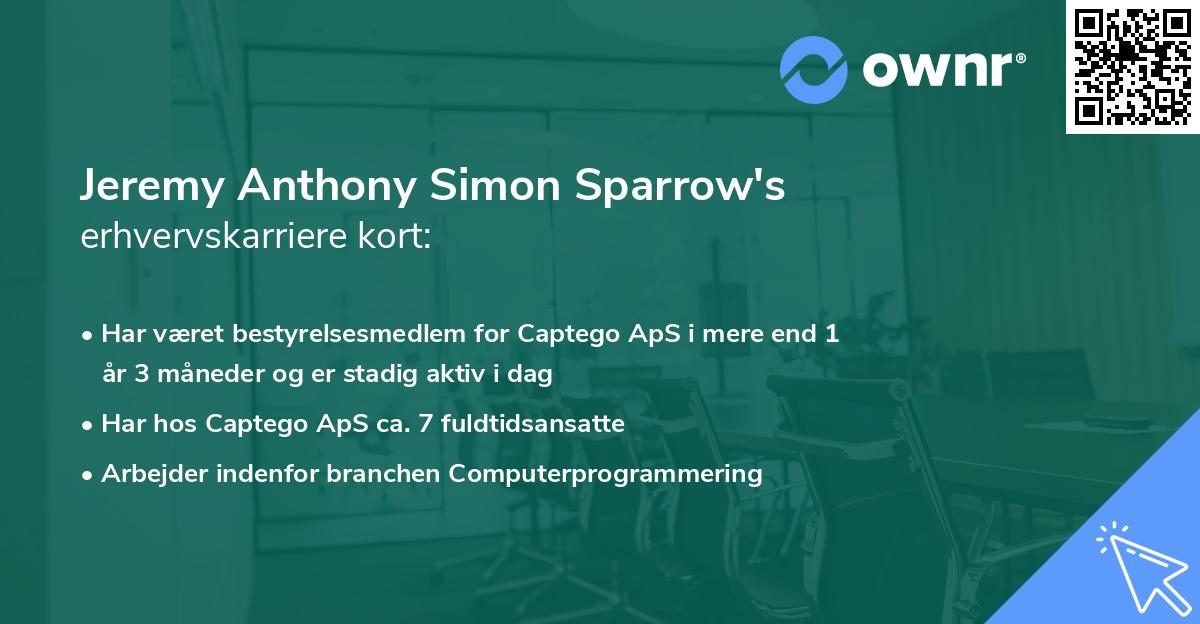 Jeremy Anthony Simon Sparrow's erhvervskarriere kort