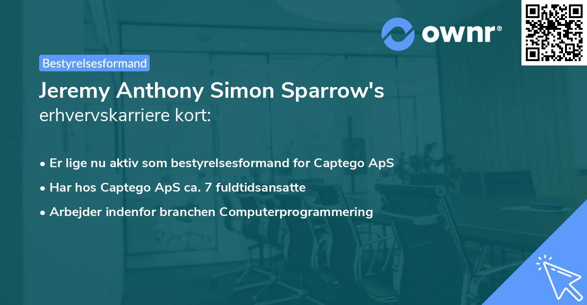 Jeremy Anthony Simon Sparrow's erhvervskarriere kort