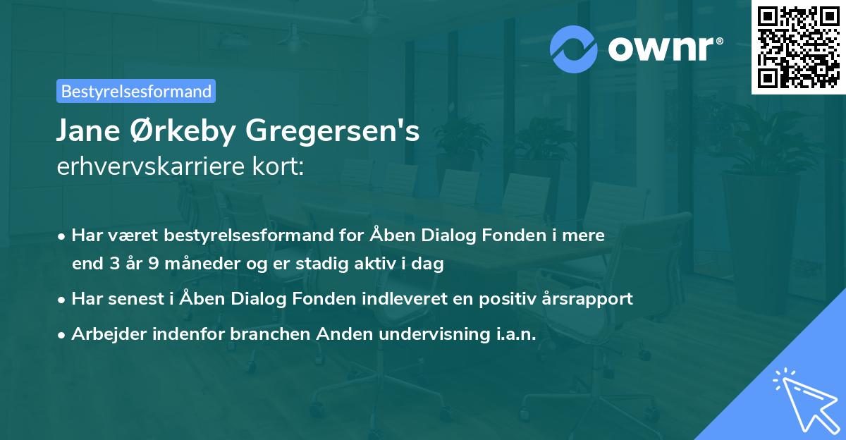 Jane Ørkeby Gregersen's erhvervskarriere kort