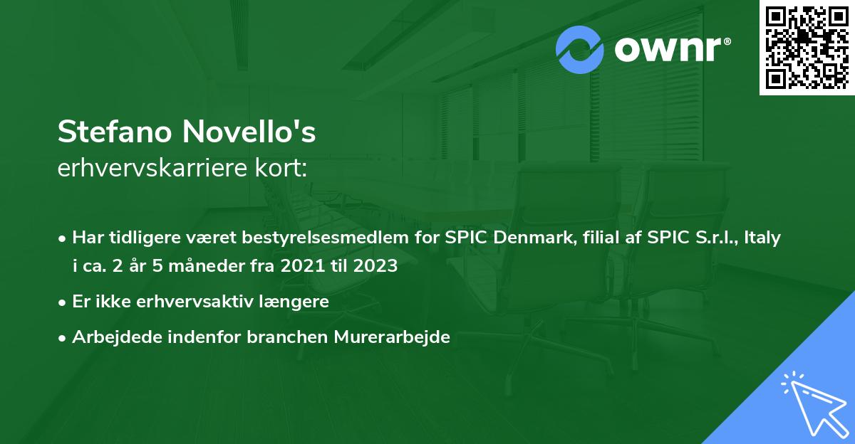 Stefano Novello's erhvervskarriere kort