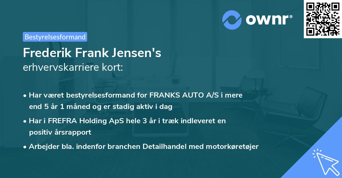 Frederik Frank Jensen's erhvervskarriere kort