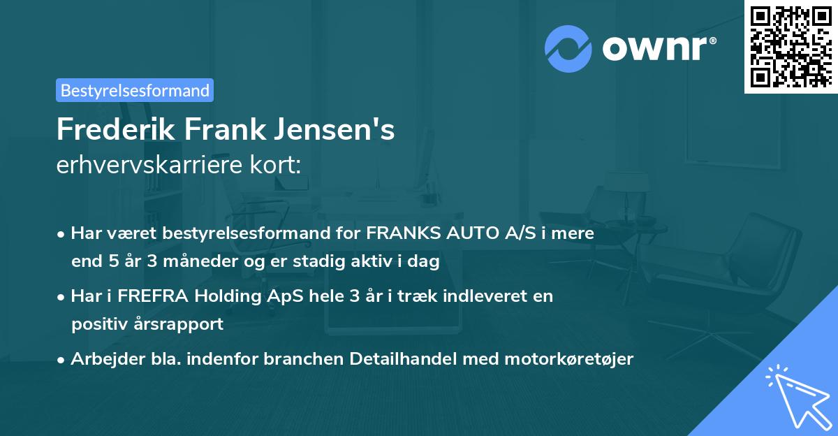 Frederik Frank Jensen's erhvervskarriere kort
