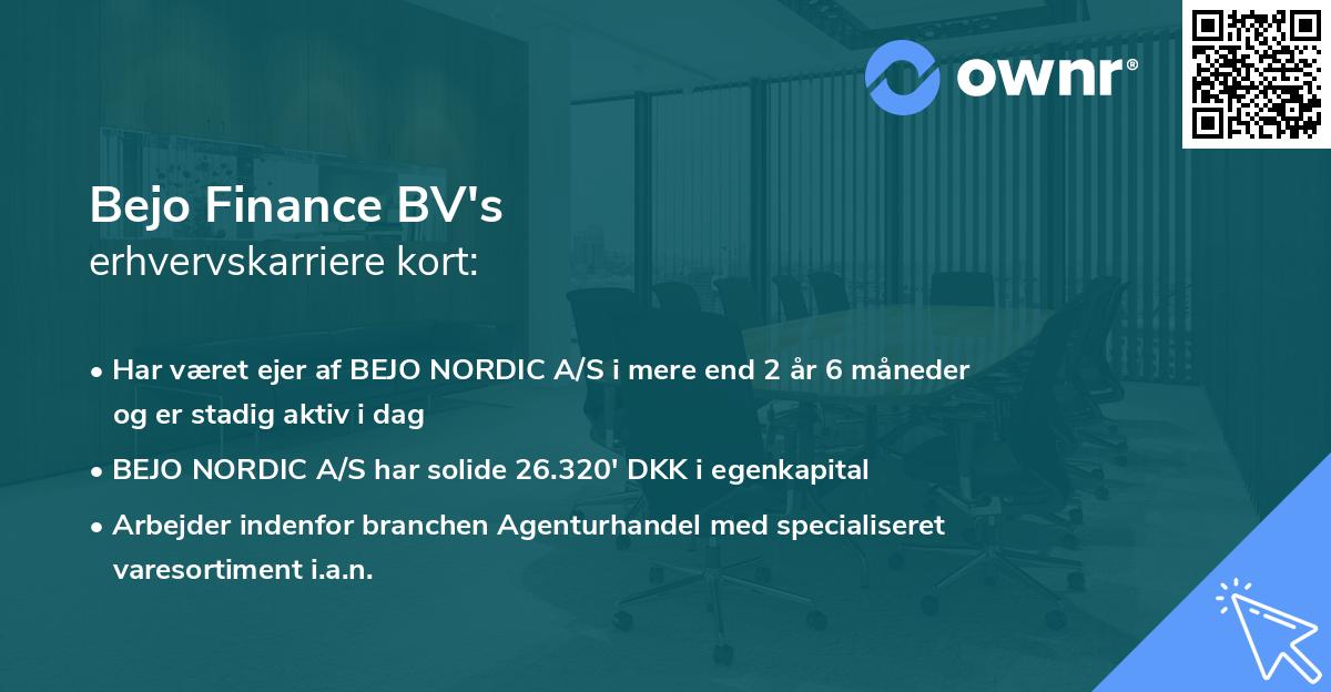 Bejo Finance BV's erhvervskarriere kort