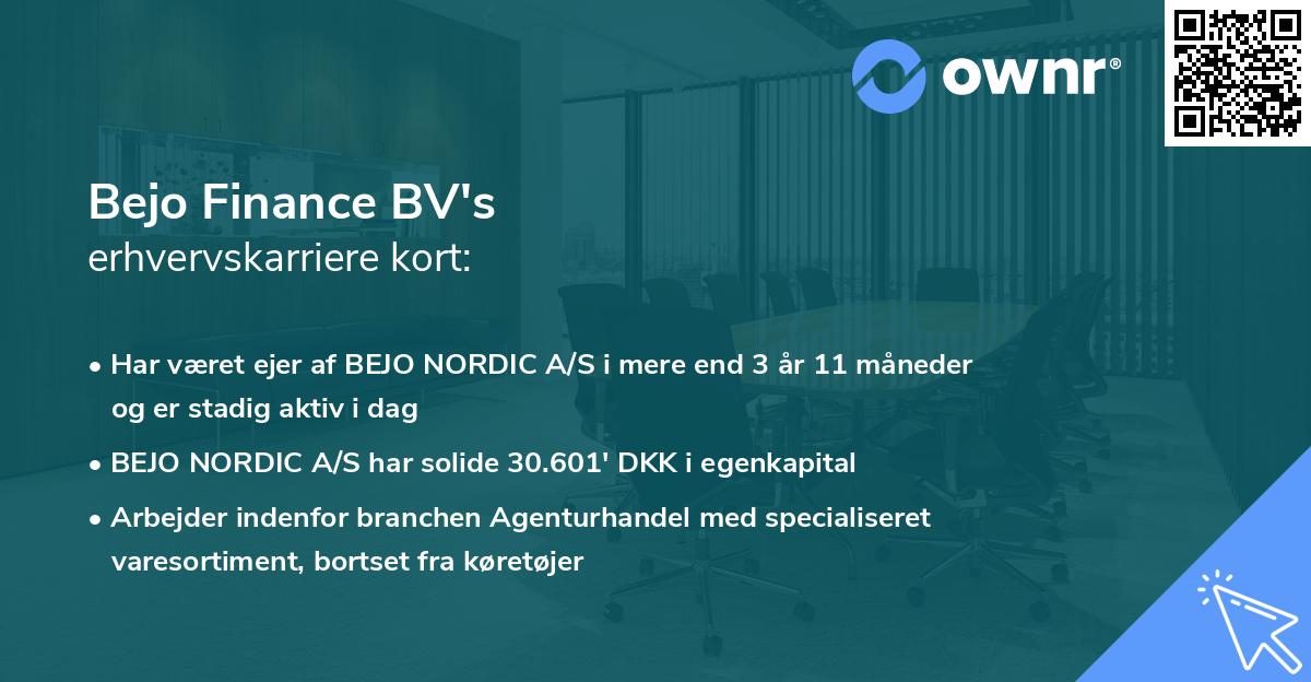 Bejo Finance BV's erhvervskarriere kort