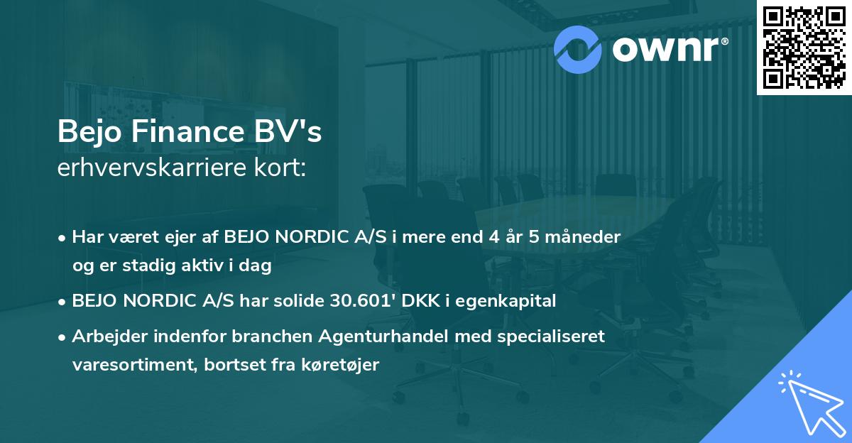Bejo Finance BV's erhvervskarriere kort