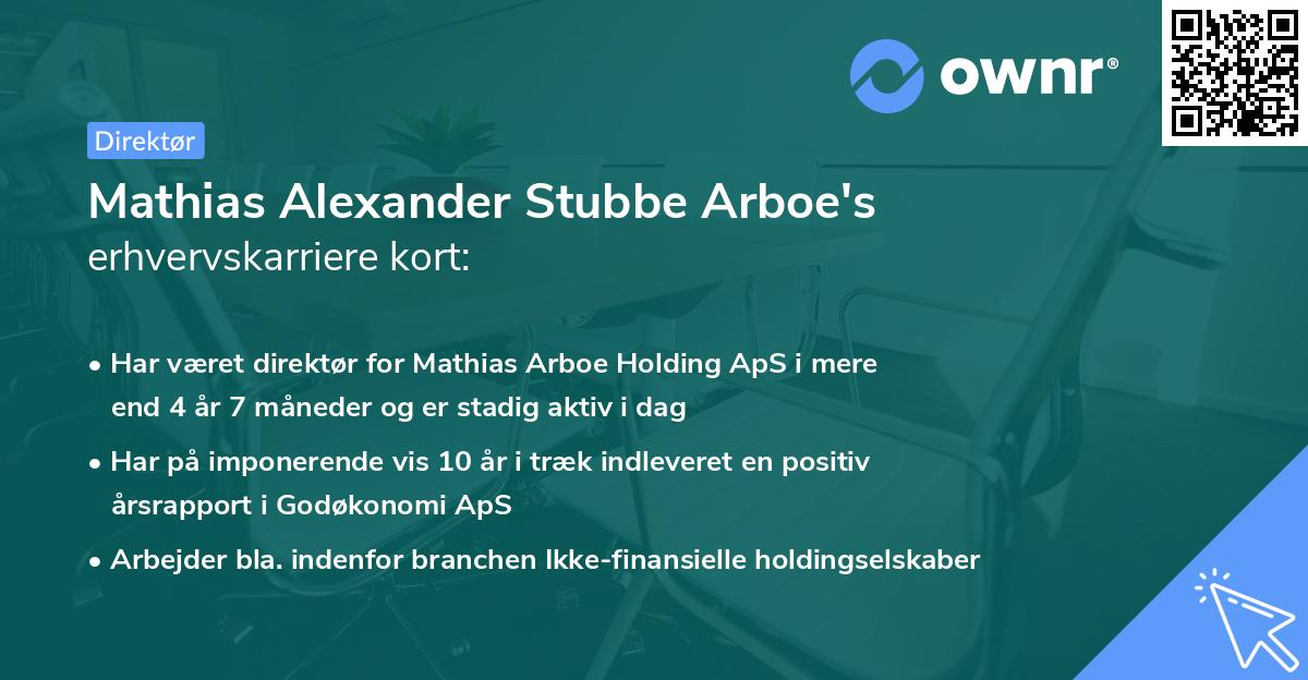 Mathias Alexander Stubbe Arboe's erhvervskarriere kort