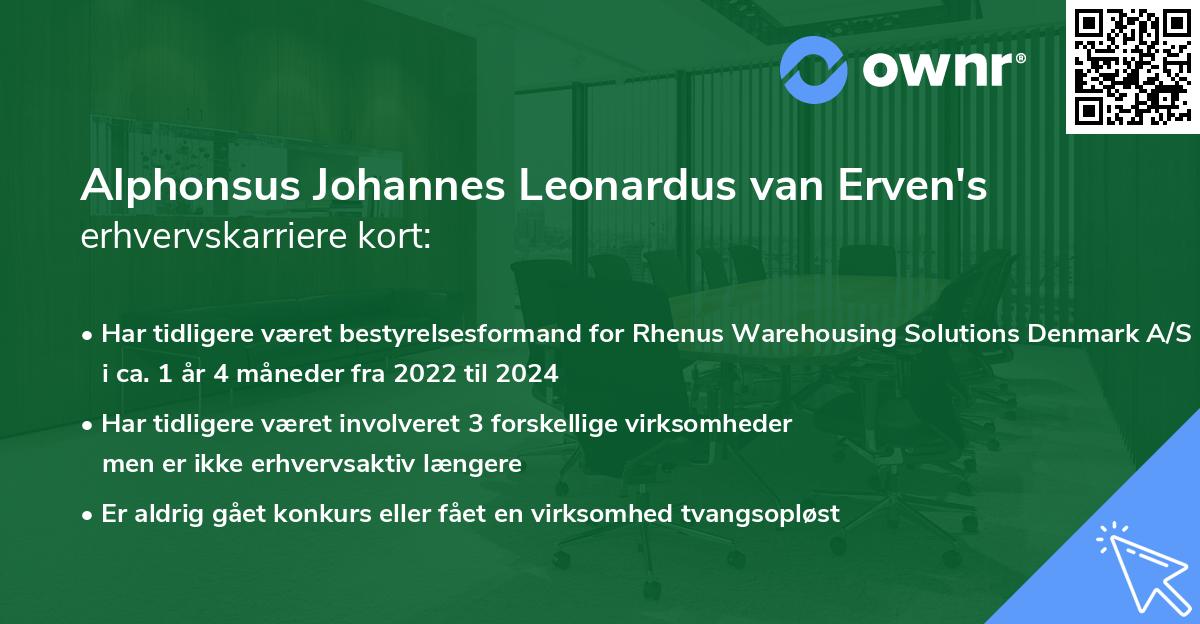 Alphonsus Johannes Leonardus van Erven's erhvervskarriere kort