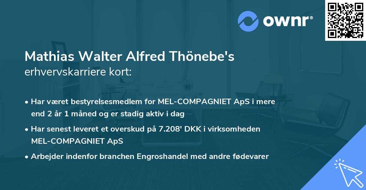 Mathias Walter Alfred Thönebe's erhvervskarriere kort