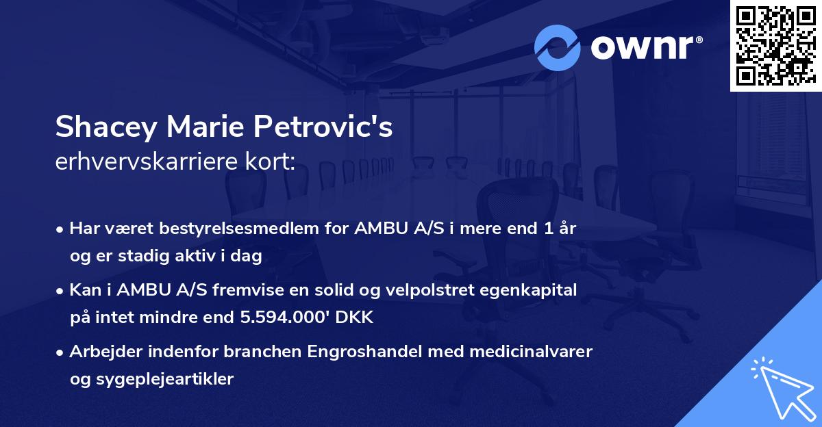 Shacey Marie Petrovic's erhvervskarriere kort