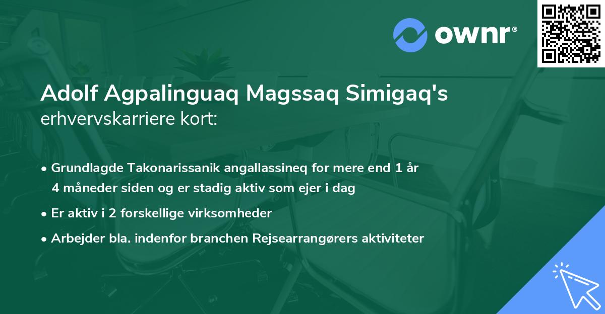 Adolf Agpalinguaq Magssaq Simigaq's erhvervskarriere kort
