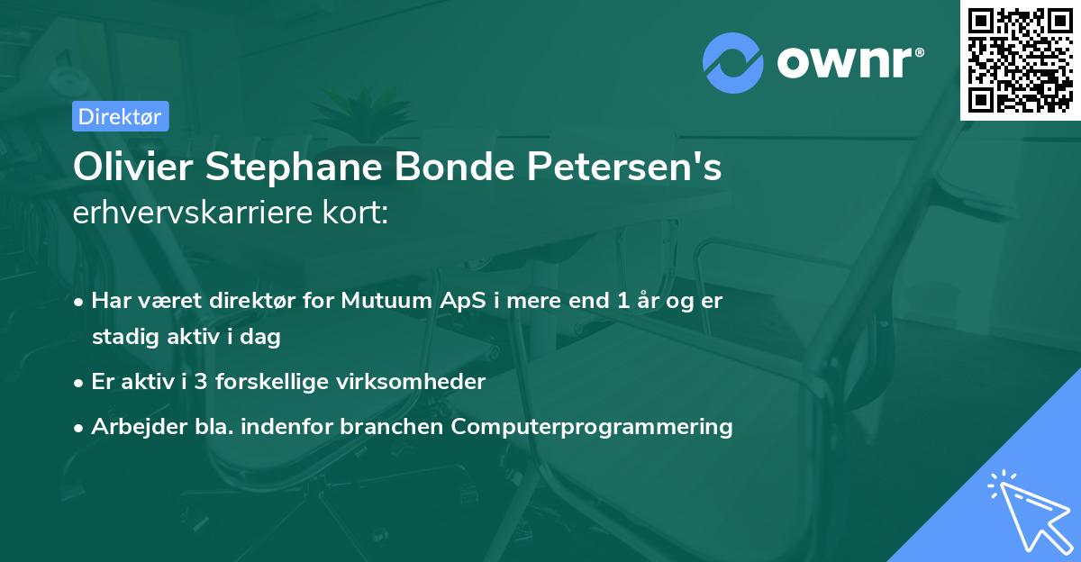 Olivier Stephane Bonde Petersen's erhvervskarriere kort