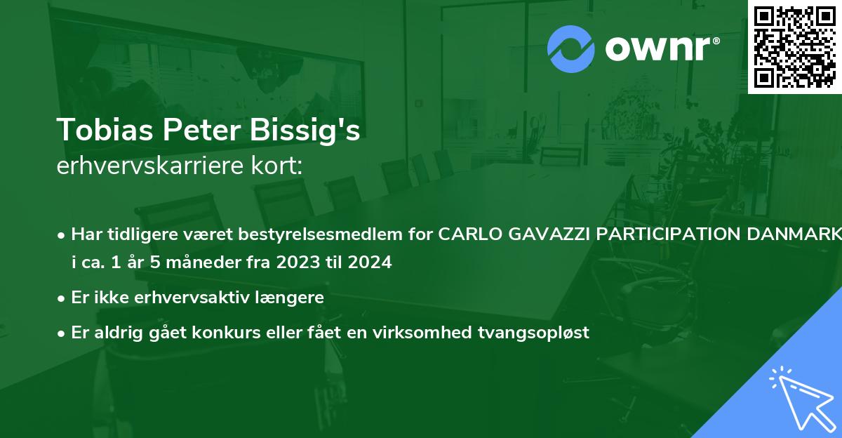 Tobias Peter Bissig's erhvervskarriere kort