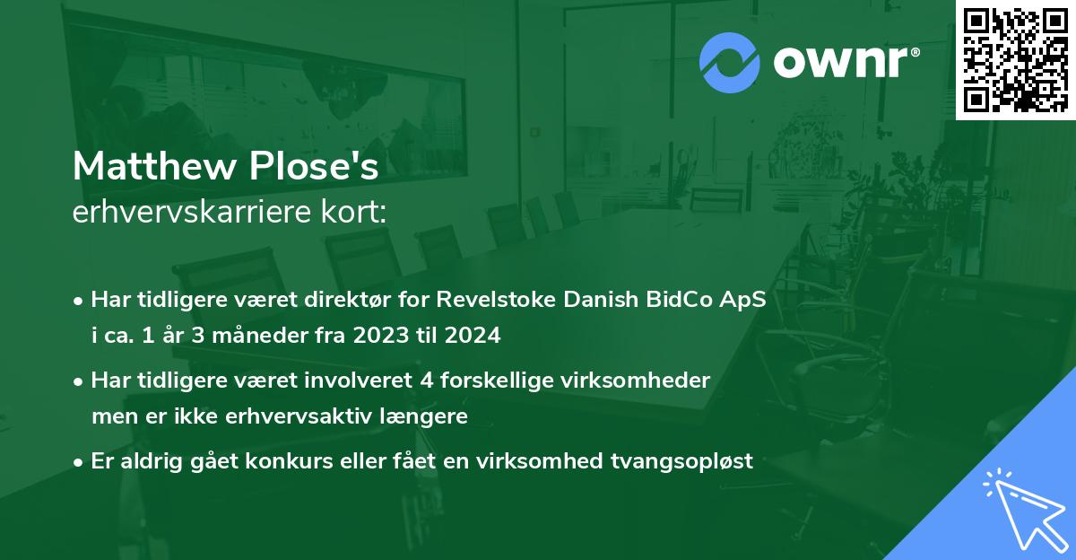 Matthew Plose's erhvervskarriere kort