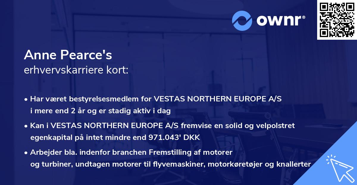 Anne Pearce's erhvervskarriere kort