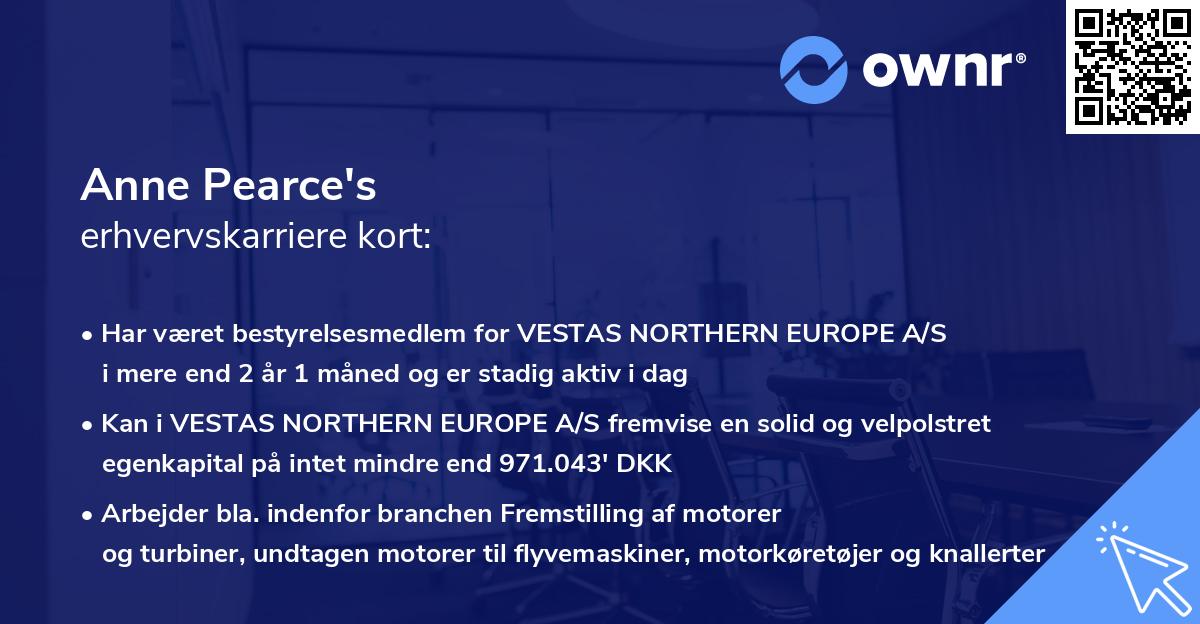 Anne Pearce's erhvervskarriere kort