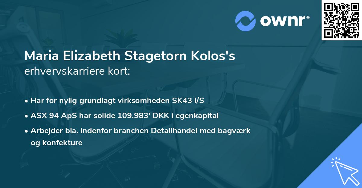 Maria Elizabeth Stagetorn Kolos's erhvervskarriere kort
