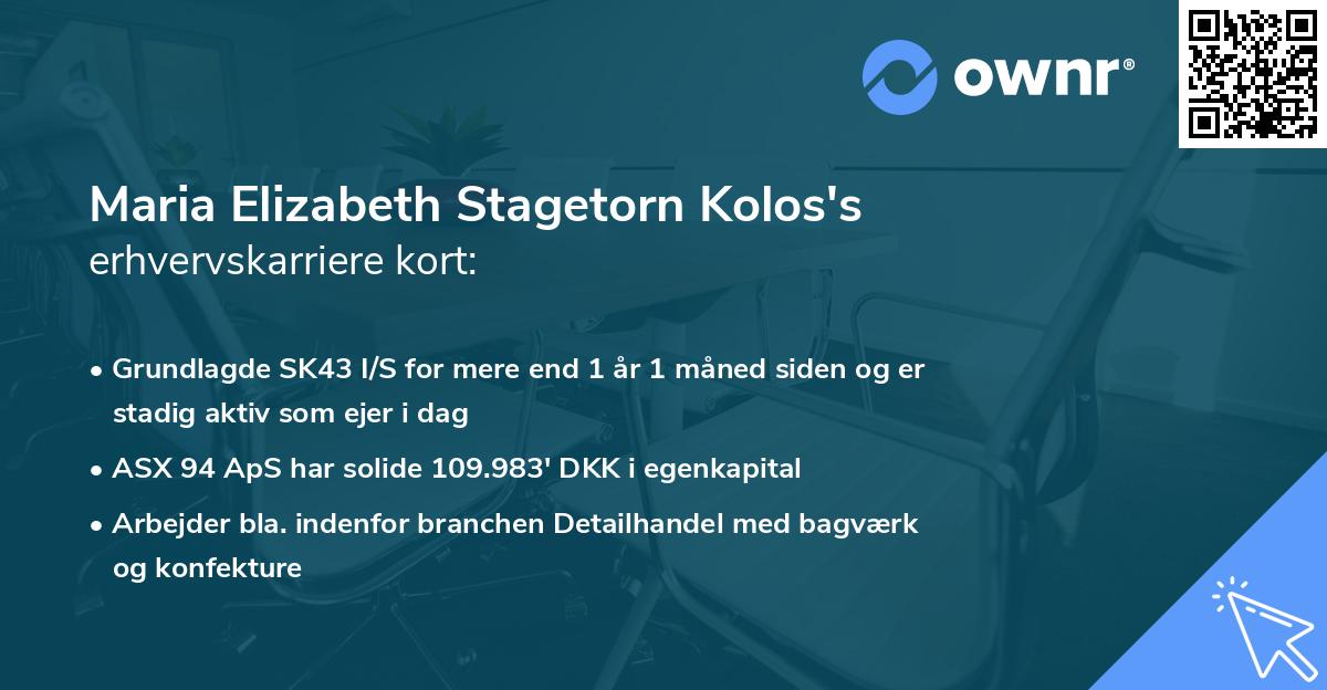 Maria Elizabeth Stagetorn Kolos's erhvervskarriere kort