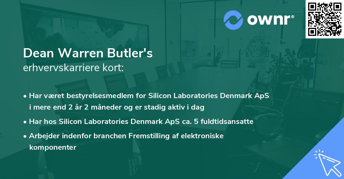 Dean Warren Butler's erhvervskarriere kort