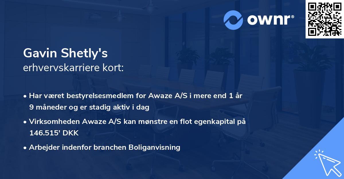 Gavin Shetly's erhvervskarriere kort
