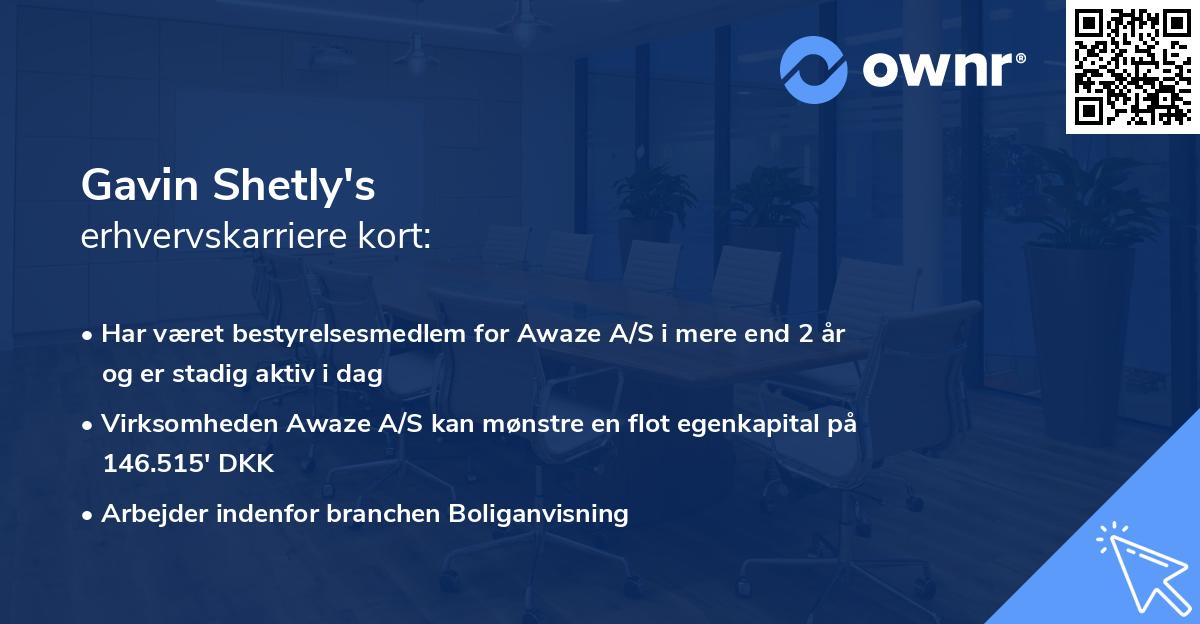 Gavin Shetly's erhvervskarriere kort
