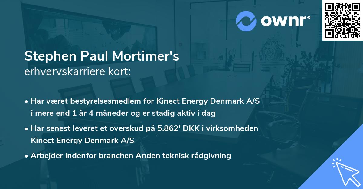Stephen Paul Mortimer's erhvervskarriere kort