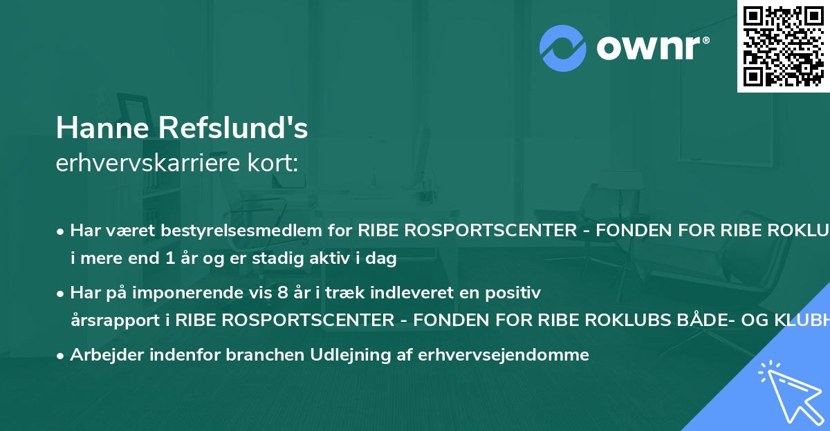Hanne Refslund's erhvervskarriere kort